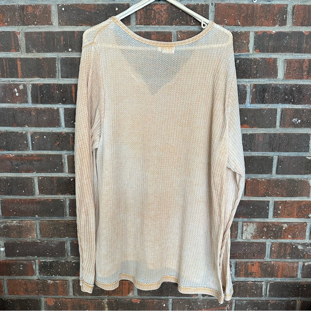 Plus Size Camel Bleached Waffle Knit True Craft Top - Picture 3 of 4
